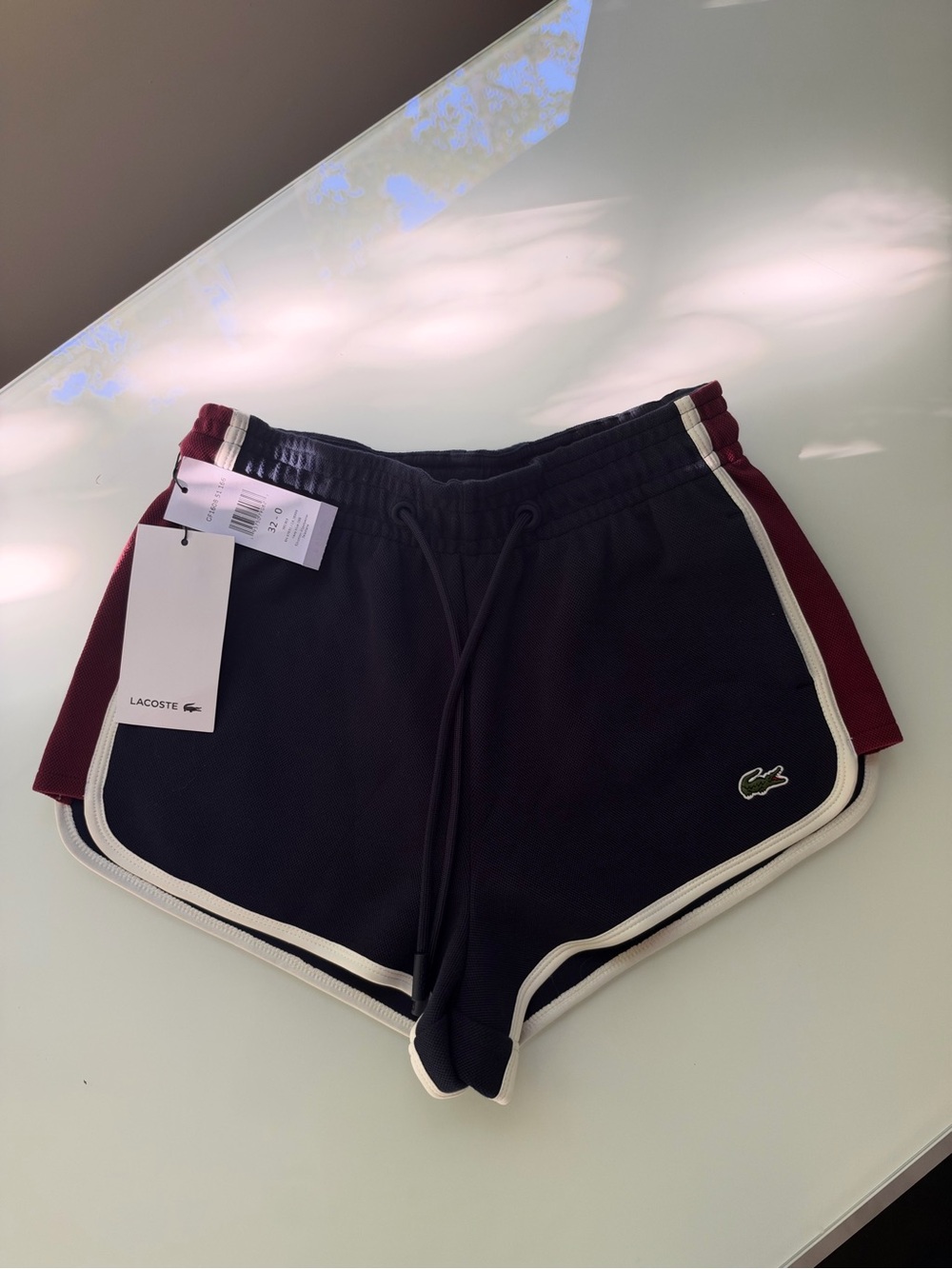 Lacoste Colorblock Track Shorts Navy Burgrundy White Size 32 NWT
